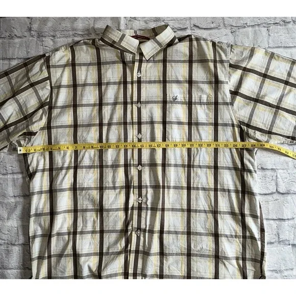 Southpole Men's Shirt Button Down Short Sleeve Plaid Taupe Brown Yellow XXL - Picture 5 of 7